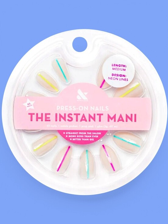 Olive and June Other - Olive & June The Instant Mani press-on nail set in the Neon Lines design Almond